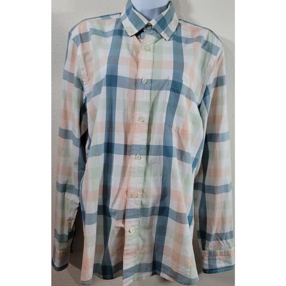 Peyton & Parker Blue Pink Check Button Up Top Medium Lightweight Soft Collard - Picture 1 of 5